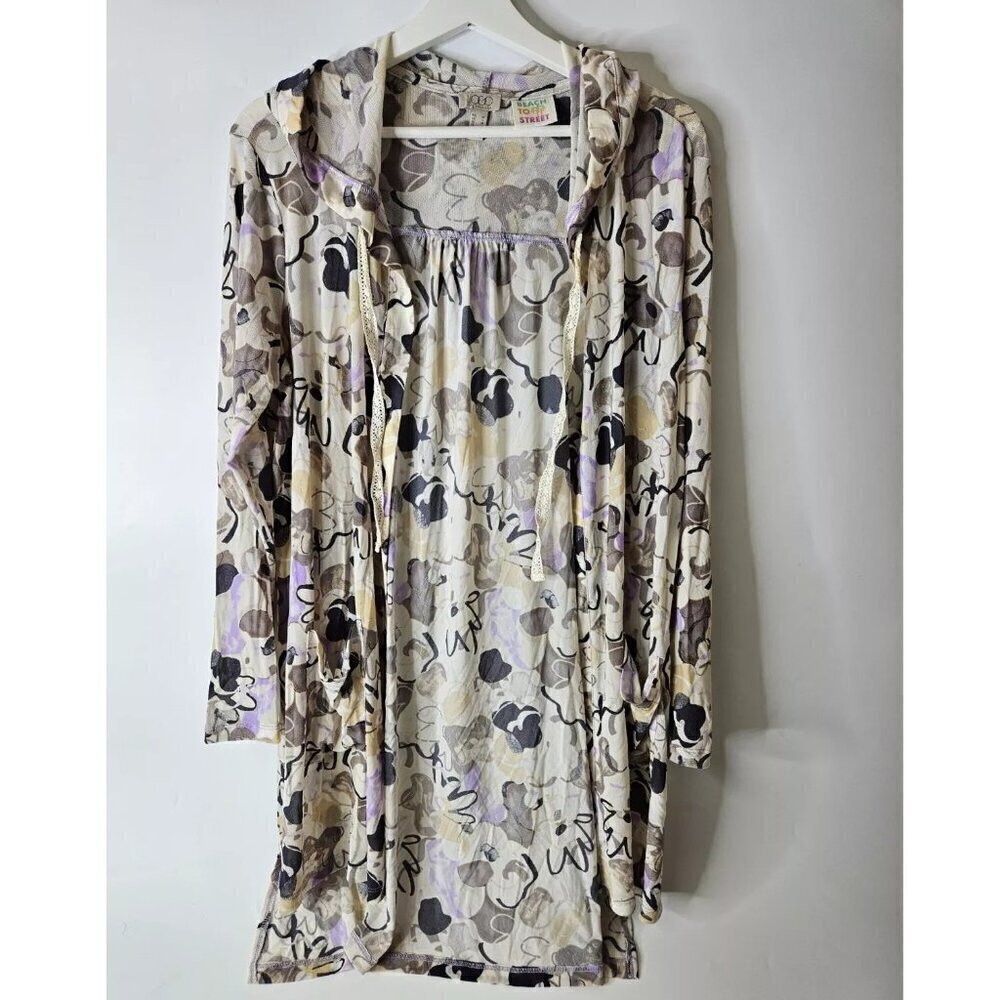 LOGO By Lori Goldstein Beach Sheer Mesh Hooded Cardigan Coverup Sz M